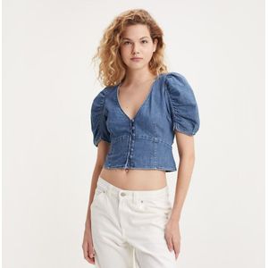 Cropped blouse, pofmouwen LEVI'S. Katoen materiaal. Maten S. Blauw kleur
