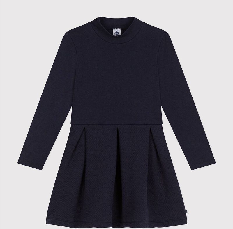 Jurk met lange mouwen in 2 stoffen PETIT BATEAU. Katoen materiaal. Maten 3 jaar - 94 cm. Blauw kleur