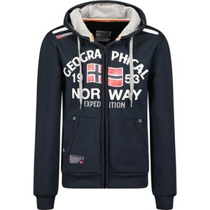 Zip-up hoodie, groot logo GEOGRAPHICAL NORWAY. Polyester materiaal. Maten S. Blauw kleur