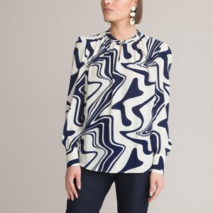 Blouse met ronde hals, grafische print en lange mouwen ANNE WEYBURN. Viscose materiaal. Maten 50 FR - 48 EU. Beige kleur