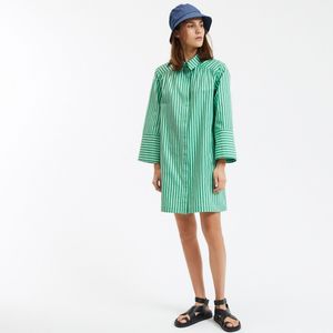 Korte gestreepte overhemdjurk, lange mouwen LA REDOUTE COLLECTIONS. Katoen materiaal. Maten XXL. Groen kleur