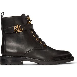 Leren bottines met veters en klein gelamelleerde hak LAUREN RALPH LAUREN. Leer materiaal. Maten 39. Zwart kleur