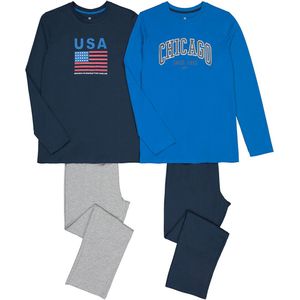 Set van 2 pyjama's in katoen, vlaggen print LA REDOUTE COLLECTIONS. Bio katoen materiaal. Maten 12 jaar - 150 cm. Blauw kleur