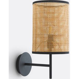 Cara - Wandlamp - Zwart/Naturel - Metaal/Rotan