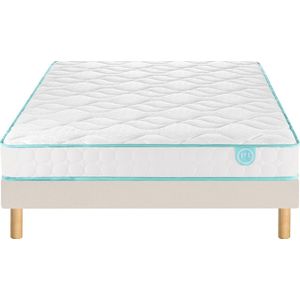 Ensemble matras in latex + bedbodem, LE TOUT DOUX MERINOS. Massief hout materiaal. Maten 120 x 190 cm. Beige kleur