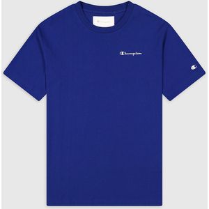 T-shirt korte mouwen, geborduurd logo in bio katoen CHAMPION. Katoen materiaal. Maten XS. Blauw kleur