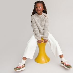 Trui in grof tricot met opstaande kraag LA REDOUTE COLLECTIONS. Katoen materiaal. Maten 10 jaar - 138 cm. Grijs kleur