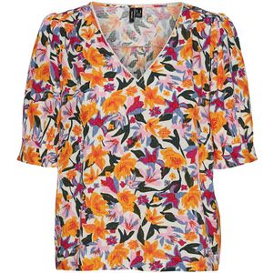 Bedrukte blouse met V-hals VERO MODA. Viscose materiaal. Maten XS. Oranje kleur