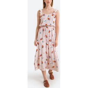 Lange jurk met schouderbandjes, bloemenprint DES PETITS HAUTS. Viscose materiaal. Maten 4(XL). Wit kleur