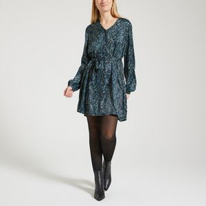Bedrukte jurk, satijnen effect VILA. Polyester materiaal. Maten 36 FR - 34 EU. Blauw kleur