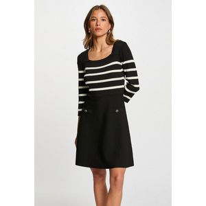 Tricot jurk met A-lijn en strepen MORGAN. Polyester materiaal. Maten XS. Zwart kleur