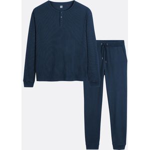 Pyjama T-shirt met Tunesische kraag met lange mouwen LA REDOUTE COLLECTIONS. Katoen materiaal. Maten XXL. Blauw kleur