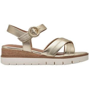 Sandalen met sleehak, in leer TAMARIS. Leer materiaal. Maten 40. Grijs kleur