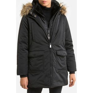 Halflange parka met kap en rits SCHOTT. Polyester materiaal. Maten S. Zwart kleur