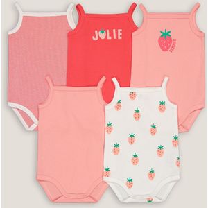 Set van 5 rompertjes met smalle bandjes LA REDOUTE COLLECTIONS. Katoen materiaal. Maten 2 jaar - 86 cm. Roze kleur