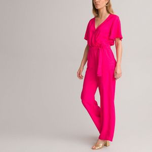 Losse jumpsuit, korte mouwen ANNE WEYBURN. Polyester materiaal. Maten 42 FR - 40 EU. Roze kleur