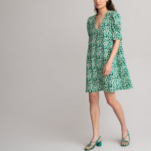 Korte jurk met V-hals LA REDOUTE COLLECTIONS. Polyester materiaal. Maten 34 FR - 32 EU. Groen kleur