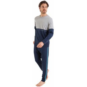 Lange, warme pyjama in katoen ATHENA. Katoen materiaal. Maten XL. Blauw kleur