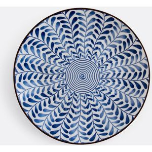 Set van 4 dessertborden met bladmotief, Rowl LA REDOUTE INTERIEURS. Porselein materiaal. Maten één maat. Blauw kleur