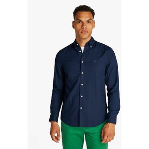 Recht overhemd van dobbystof TOMMY HILFIGER. Katoen materiaal. Maten XXL. Blauw kleur