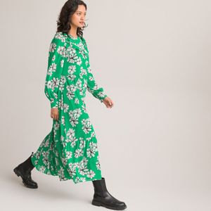Lange, wijd uitlopende jurk, met volants LA REDOUTE COLLECTIONS. Polyester materiaal. Maten 44 FR - 42 EU. Groen kleur