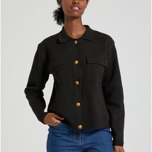 Gebreid vest in donzig tricot, knoopsluiting JDY. Polyester materiaal. Maten XS. Zwart kleur