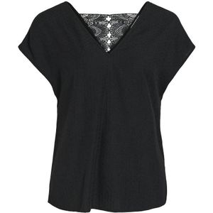 Blouse met korte mouwens, rug in kant VILA. Viscose materiaal. Maten 42 FR - 40 EU. Zwart kleur