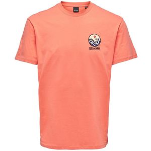 Recht T-shirt met korte mouwen en logo op de borst ONLY & SONS. Katoen materiaal. Maten XS. Oranje kleur