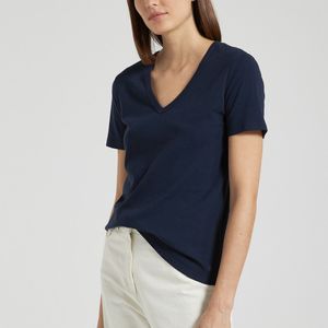 T-shirt L'Iconique, V-hals, korte mouwen PETIT BATEAU. Katoen materiaal. Maten L. Blauw kleur