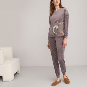 Pyjama in fluwelen tricot, dierenprint LA REDOUTE COLLECTIONS. Katoen materiaal. Maten 38/40 FR - 36/38 EU. Grijs kleur