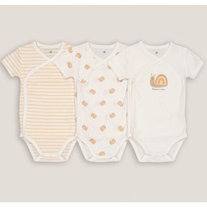 Set van 3 geboorte rompers met korte mouwen LA REDOUTE COLLECTIONS. Katoen materiaal. Maten 1 jaar - 74 cm. Beige kleur