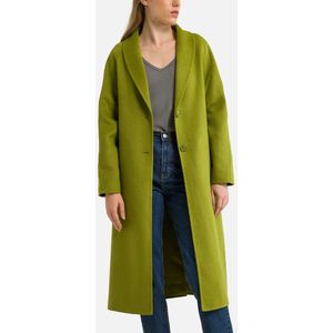 Lange rechte jas in wolmix Dadoulove AMERICAN VINTAGE. Wol materiaal. Maten XS. Groen kleur