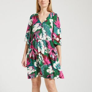 Kort, wijd uitlopende jurk met bloemenprint RAMITA BALOO DES PETITS HAUTS. Viscose materiaal. Maten 0(XS). Groen kleur