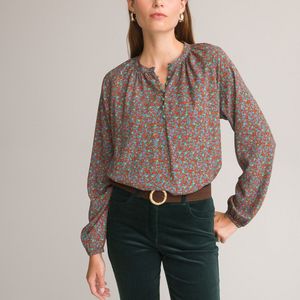 Bedrukte blouse, ronde hals, lange mouwen ANNE WEYBURN. Viscose materiaal. Maten 48 FR - 46 EU. Groen kleur