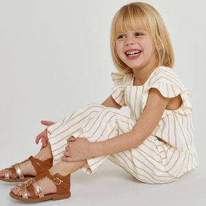 2-delig ensemble, gestreepte blouse en broek LA REDOUTE COLLECTIONS. Katoen materiaal. Maten 5 jaar - 108 cm. Beige kleur