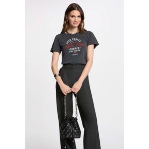T-shirt met ronde hals en korte mouwen, bedrukt vooraan MORGAN. Katoen materiaal. Maten L. Grijs kleur
