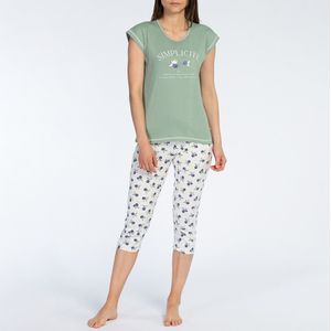 Pyjama met kuitbroek met korte mouwen in jersey Sud DODO. Katoen materiaal. Maten XL. Groen kleur