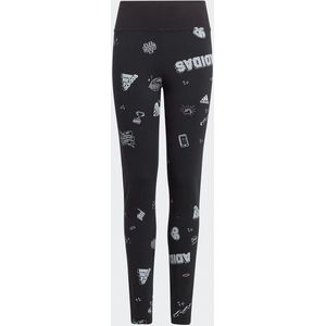 Bedrukte legging met hoge taille ADIDAS SPORTSWEAR. Katoen materiaal. Maten 14/15 jaar - 156/159 cm. Zwart kleur