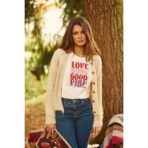 Vest met V-hals, grof gebreid MARA LA PETITE ETOILE. Viscose materiaal. Maten 2(M). Beige kleur