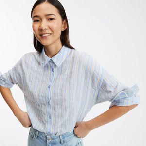 Gestreept overhemd, oversized, lange mouwen LA REDOUTE COLLECTIONS. Katoen materiaal. Maten 36 FR - 34 EU. Blauw kleur