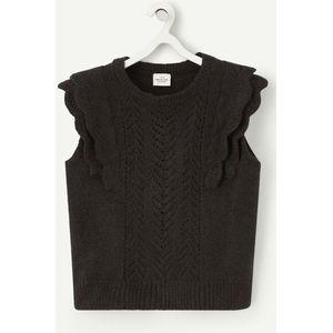 Trui zonder mouwen in tricot met ajour TAPE A L'OEIL. Acryl materiaal. Maten 8 jaar - 126 cm. Zwart kleur