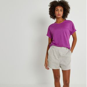 T-shirt met ronde hals in linnen LA REDOUTE COLLECTIONS. Linnen materiaal. Maten XS. Violet kleur