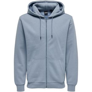 Zip-up Hoodie ONLY & SONS. Katoen materiaal. Maten M. Blauw kleur