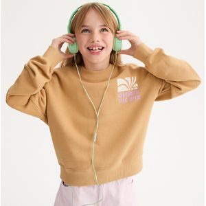 Sweater met ronde hals en tekst, in molton LA REDOUTE COLLECTIONS. Molton materiaal. Maten 7 jaar - 120 cm. Kastanje kleur
