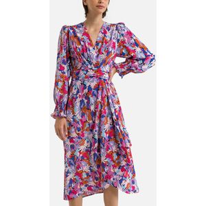 Halflange jurk met bloemenprint, lange mouwen CASSIE SUNCOO. Viscose materiaal. Maten 2(M). Roze kleur