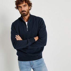 Sweater met rits en truckerskraag LA REDOUTE COLLECTIONS. Katoen materiaal. Maten XL. Blauw kleur