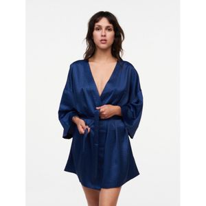 Kimono met 3/4 mouwen in satijn, Max PASSIONATA. Polyester materiaal. Maten L. Blauw kleur