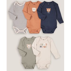 Set van 5 rompers met lange mouwen en dierenmotief LA REDOUTE COLLECTIONS. Katoen materiaal. Maten 18 mnd - 81 cm. Beige kleur