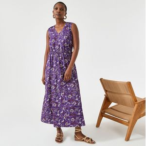 Lange wijde jurk met bloemenprint ANNE WEYBURN. Viscose materiaal. Maten 40 FR - 38 EU. Violet kleur