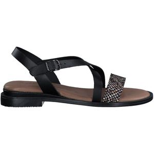 Platte sandalen in leer TAMARIS. Leer materiaal. Maten 37. Zwart kleur